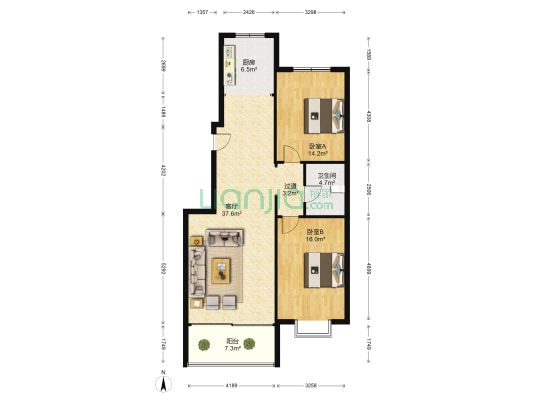 加州枫景 2室1厅1卫 101平方