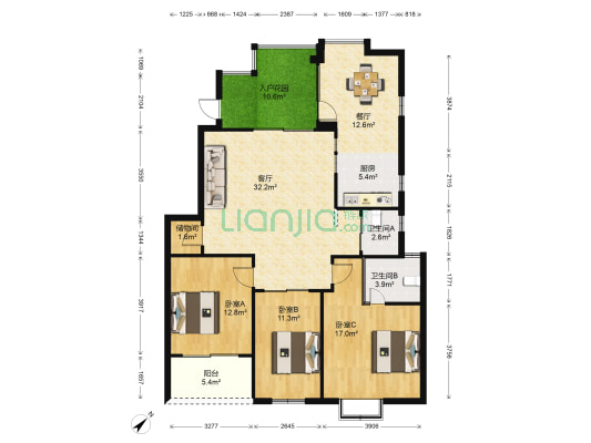 枫丹白鹭一至二期 3室2厅2卫 136平方