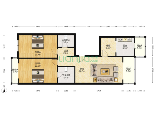 国土住宅小区（华山路） 2室2厅2卫 127平方
