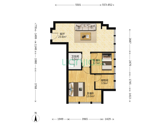 融创公馆B 2室1厅1卫 75平方