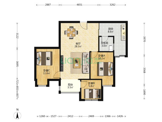 嘉鸿时代印象 3室1厅1卫 82平方