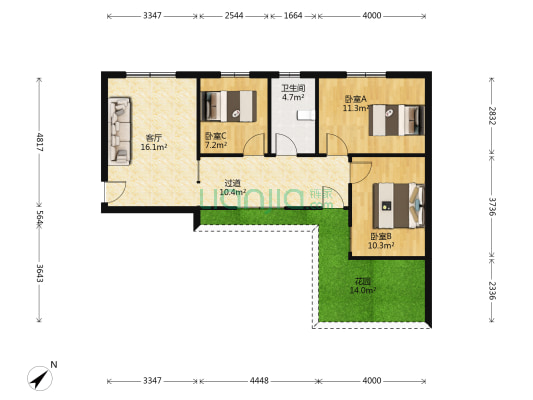 幸福三村 3室1厅1卫 82平方