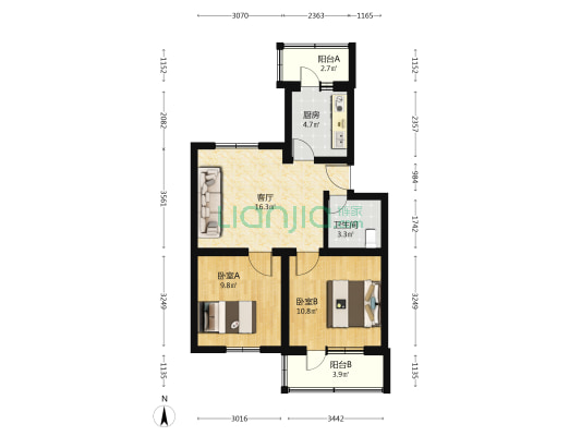 石龙北路27号院 2室1厅1卫 66平方