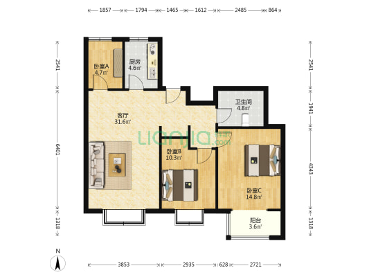 贻正嘉合 3室1厅1卫 104平方
