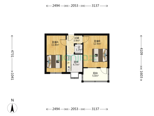 经八路16号 2室0厅1卫 47平方