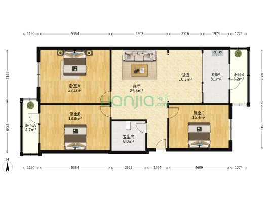 复兴街 3室1厅1卫 132平方