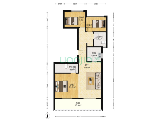 卓悦华庭（临平区） 3室1厅2卫 89平方
