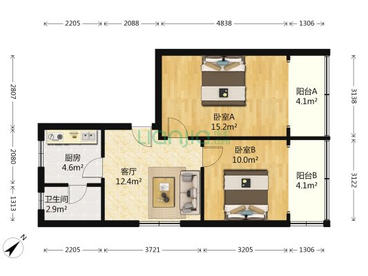 盛祥苑 2室1厅1卫 59平方
