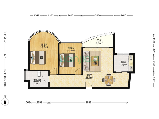 历德雅舍 2室1厅1卫 86平方