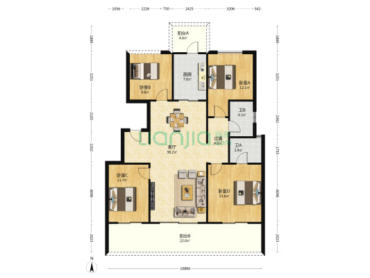 仟坤悦府 4室1厅2卫 129平方
