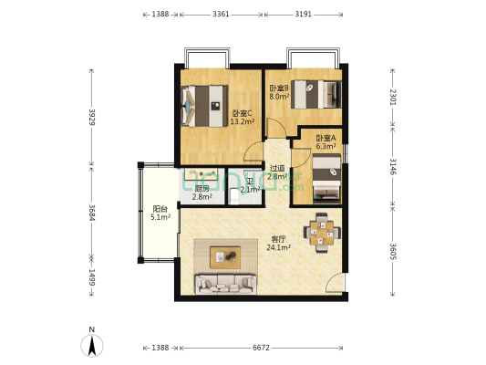 长兴小区 3室1厅1卫 78平方