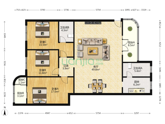 海洋花园 3室1厅2卫 152平方