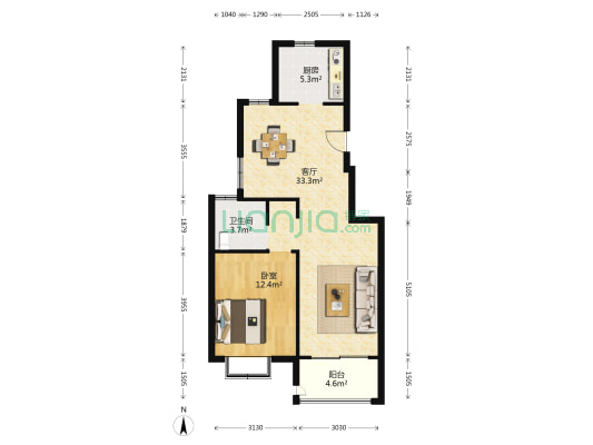春麓苑 1室1厅1卫 82平方