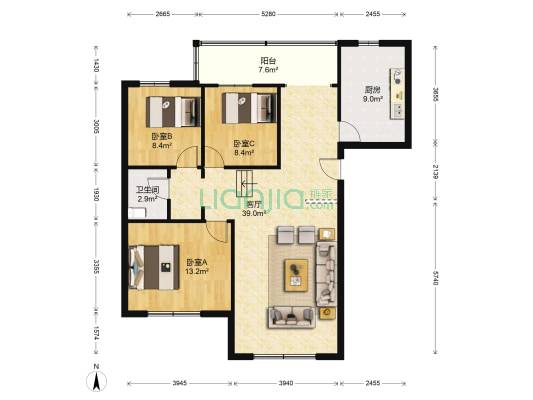 浏阳路西一段112号 3室1厅1卫 108平方