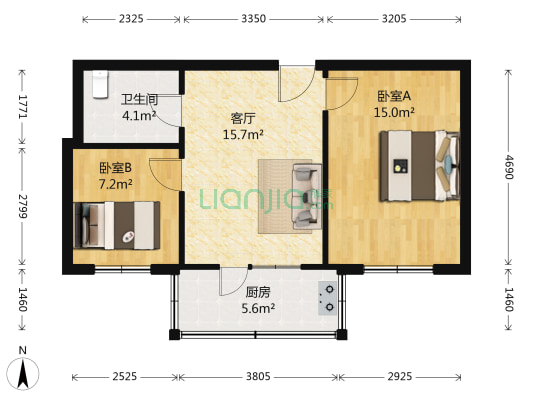 玉河街22号院 2室1厅1卫 54平方