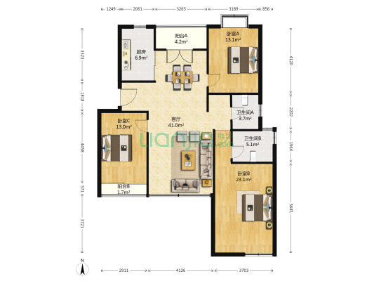 文萃苑 3室1厅2卫 132平方