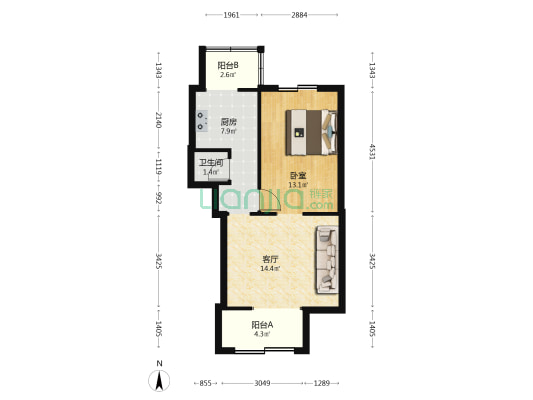 劳动二村 1室1厅1卫 55平方