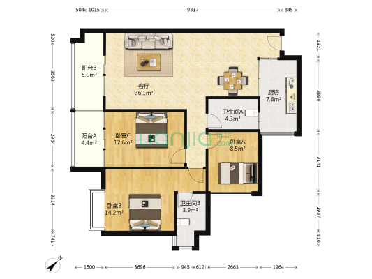西城上筑 3室1厅2卫 111平方