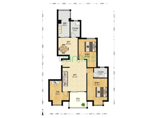 武汉区检察院德福苑 3室2厅2卫 122平方