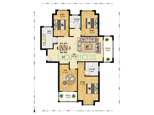 冠城大通棕榈湾 4室1厅2卫 138平方