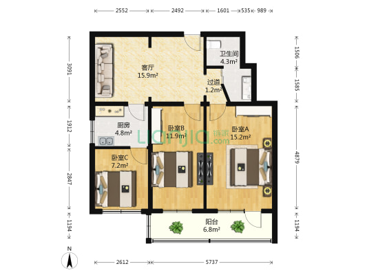 安德里北街25号院 3室1厅1卫 87平方