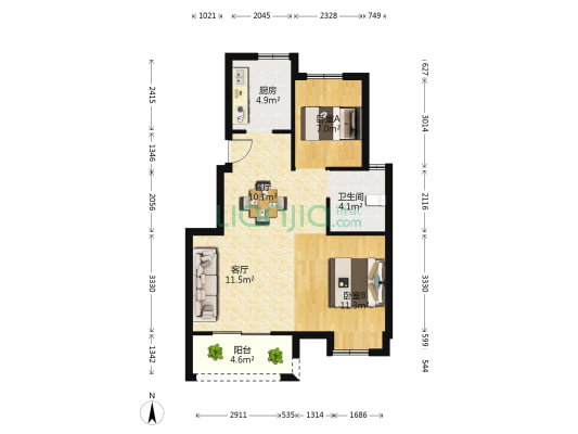 漫悦湾 2室2厅1卫 69平方