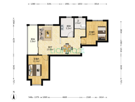 旺郢家园 2室1厅1卫 78平方