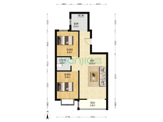 宏升君天下二期 2室1厅1卫 85平方