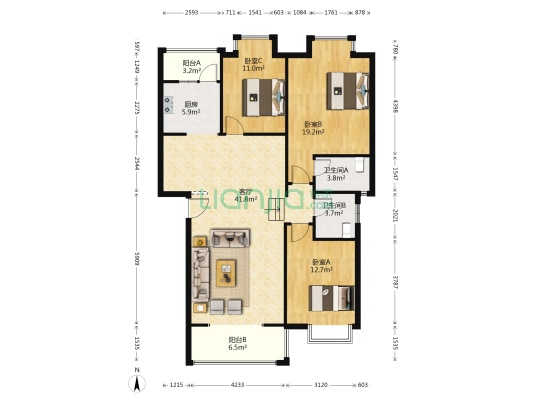 晶蓝湾 3室1厅2卫 120平方