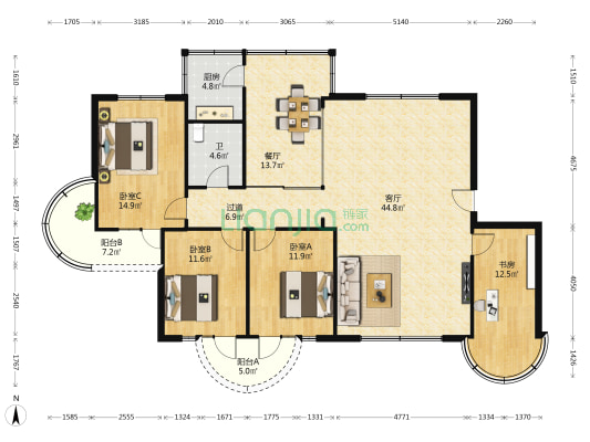 金星城小区 4室2厅1卫 147平方