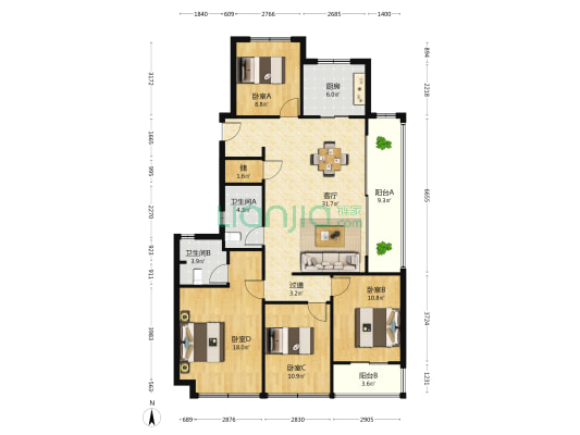 滨江福翠里 4室1厅2卫 138平方