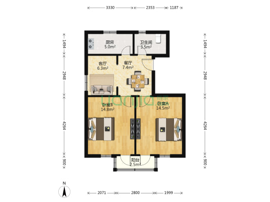镇江路晚市1号巷6号 2室2厅1卫 69平方