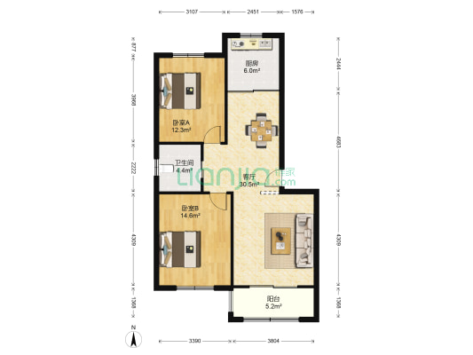 盘金华府 2室1厅1卫 90平方