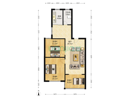 新亭路160号 3室1厅1卫 83平方