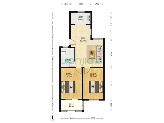 古田三星公寓 2室1厅1卫 78平方