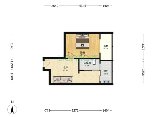 大众花园一期 1室1厅1卫 55平方