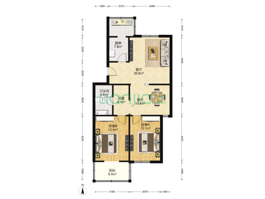 灞桥园丁花苑 2室2厅1卫 98平方
