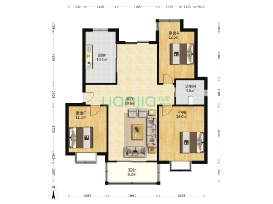 凯瑞瑞仕花苑 3室1厅1卫 117平方