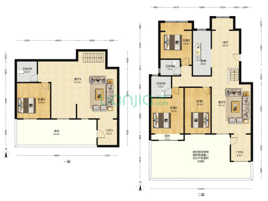 香邑溪谷 4室3厅 南 北-户型图