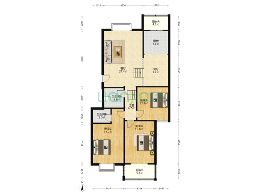 省军区社区 3室2厅2卫 147平方