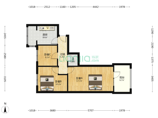省建二公司宿舍 3室0厅1卫 63平方