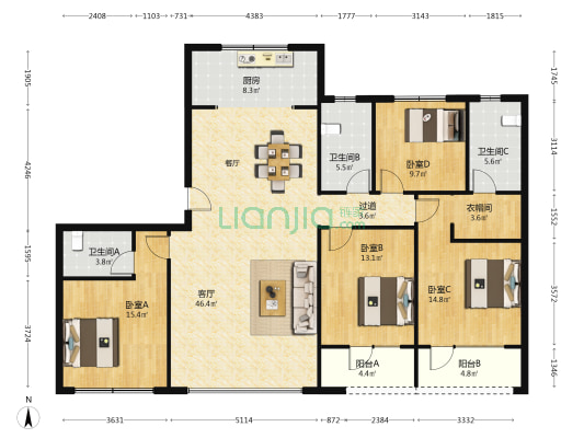 青特悦海府一期 4室1厅3卫 195平方