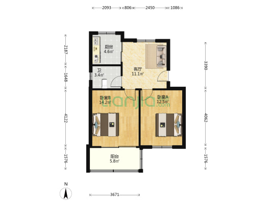 东碶路46号 2室1厅1卫 62平方