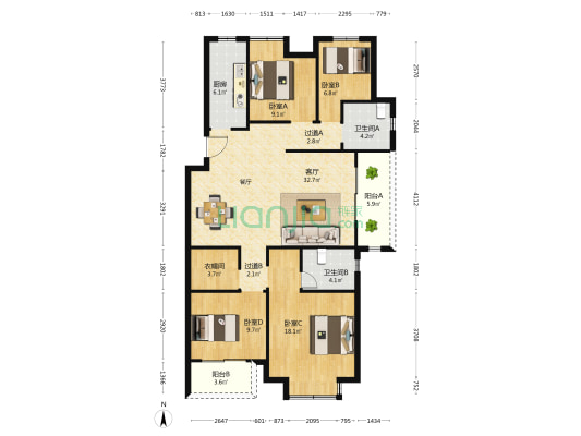 瑺园 4室1厅2卫 140平方