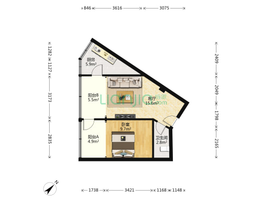 亚太西苑 1室1厅1卫 61平方