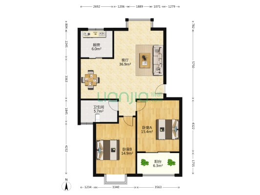 永业嘉苑 2室1厅1卫 98平方