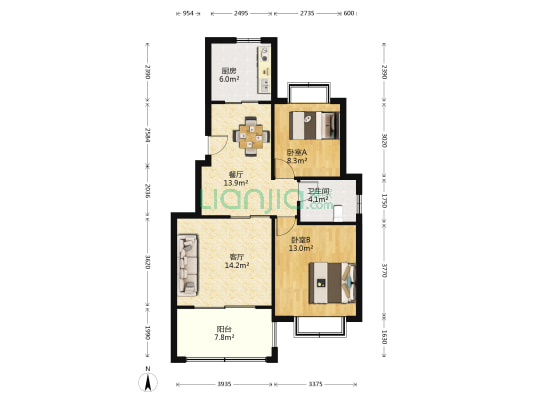 城际景苑 2室2厅1卫 89平方