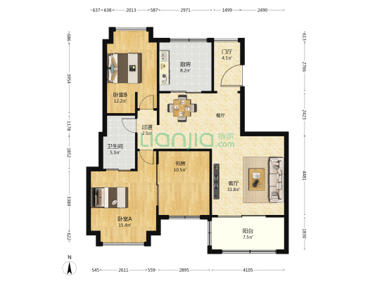 中天·观山左岸 3室1厅1卫 125平方