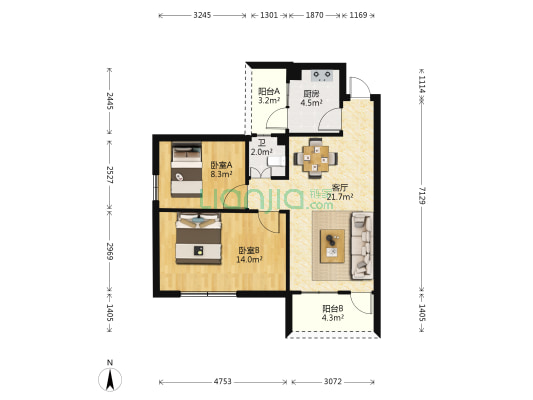 银农楼 2室1厅1卫 62平方