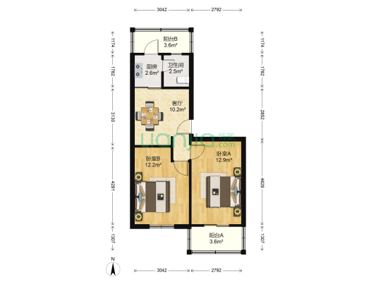 局西小区 2室1厅1卫 60平方